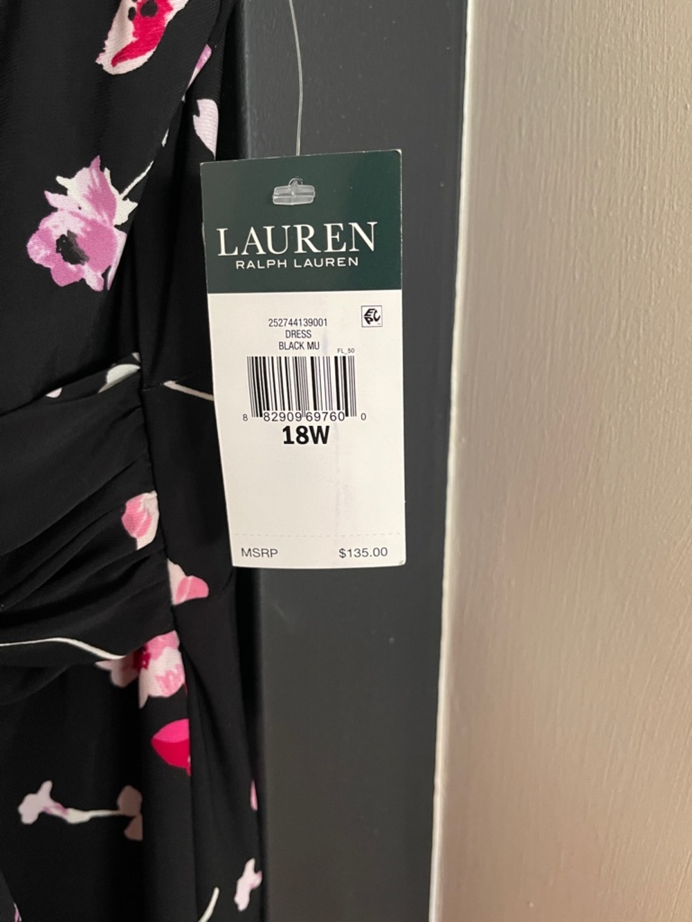 Lauren Ralph Lauren Black Midi Faux-Wrap Dress with Pink Floral Print - Picture 2 of 9